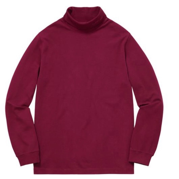 Supreme long sleeve turtleneck with logo on collar. Solid burgundy. - Picture 3 of 3